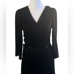 Express Black Faux Wrap Midi Dress with Tie Waist
